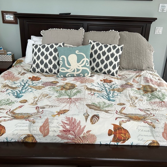 Pottery barn sea life duvet cover coastal birds fish coral king bed pillowcases - Picture 4 of 4